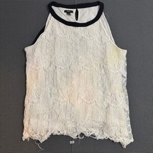 Alfani Woman White Lace Halter Top Black Bow Back Sleeveless Blouse 3X